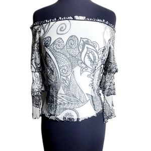 ikito paisley print ruffle off the shoulder silk top size small